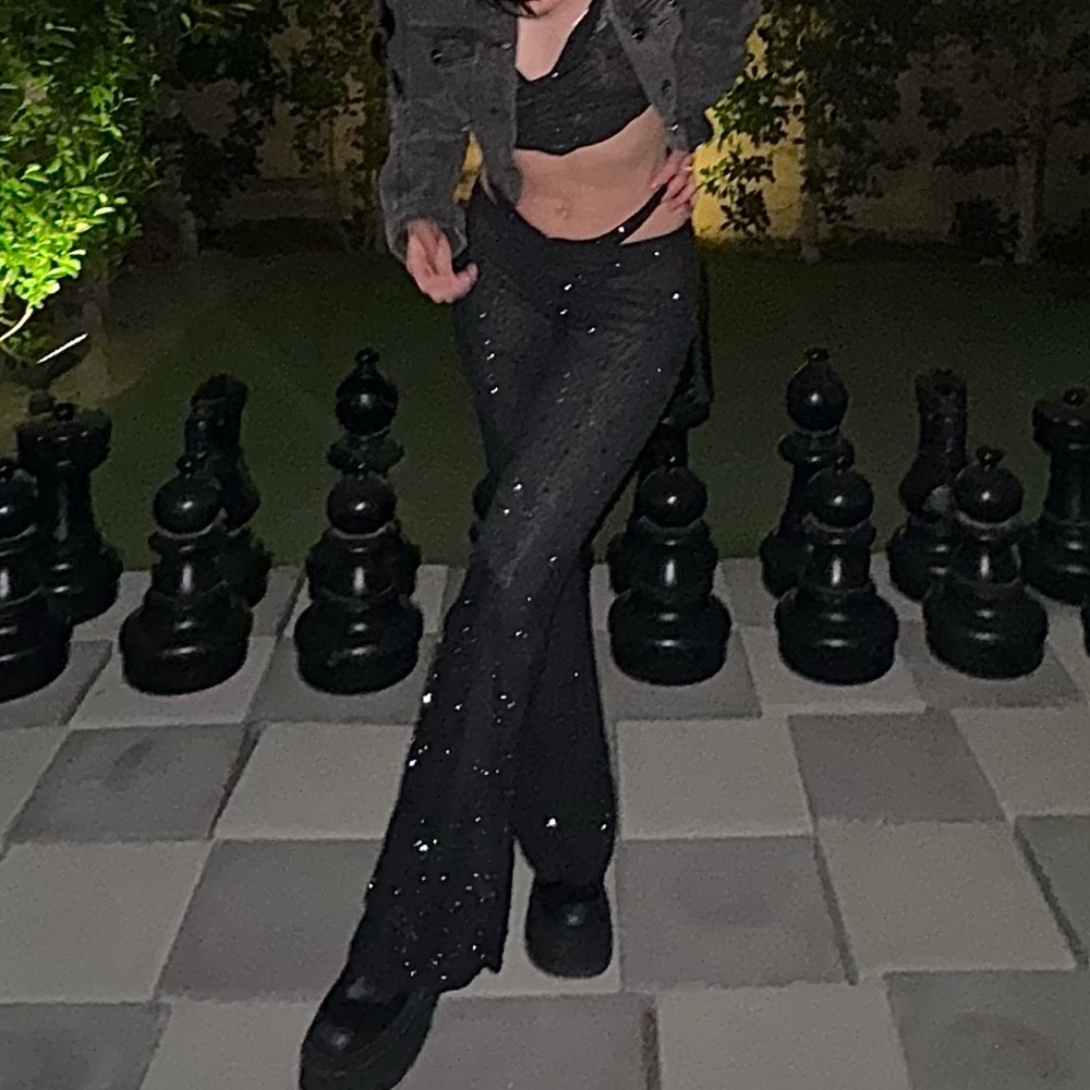 Oh Polly Ruby Embellished Cut-Out Flared Trousers - Picture 3 of 7